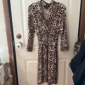 *FINAL* JONES WEAR PETITE LEOPARD PRINT DRESS: BROWN: EUC: SZ PL
